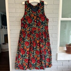 Vintage Eddie Bauer Small Corduroy Muted Floral Tapestry Sleeveless Dress 90s